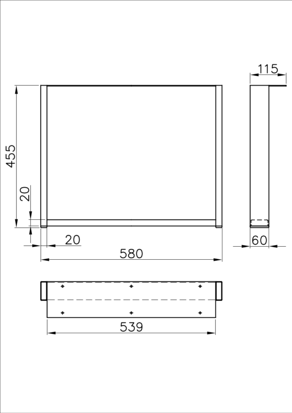 noga metalowa do stolika kawowego Loft .81C rysunek techniczny